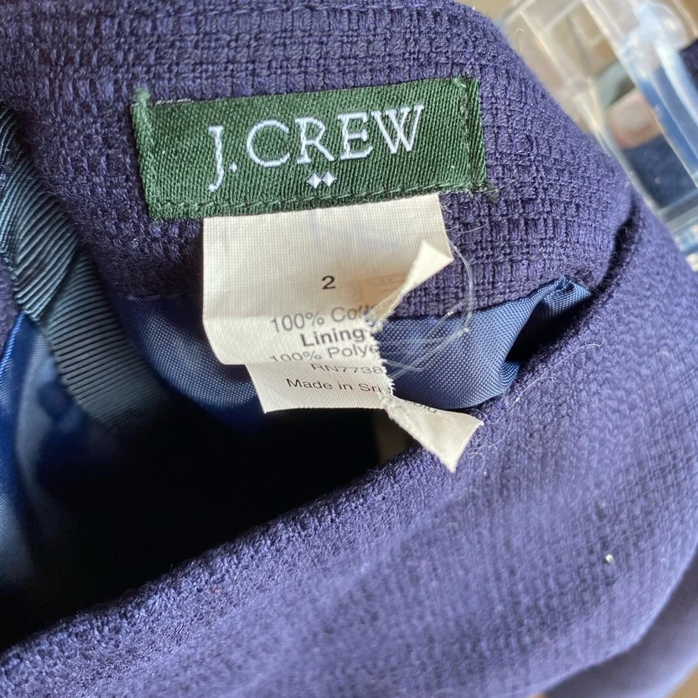 J. Crew Preppy Navy Blue Pencil Style Mini Skirt Size 2 100% Cotton
